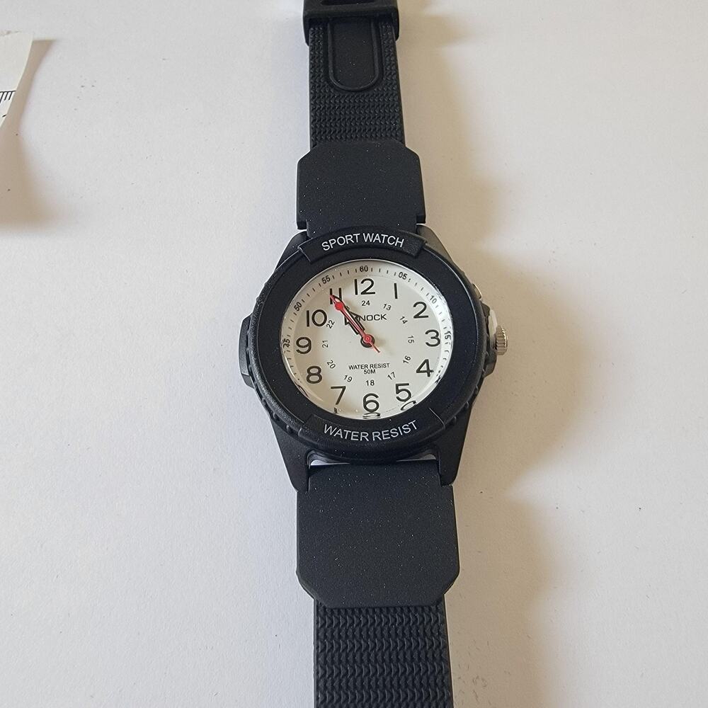 Tenock Mens Watch No.6818 Black Sport Rubber Strap White Dial Quartz 50m